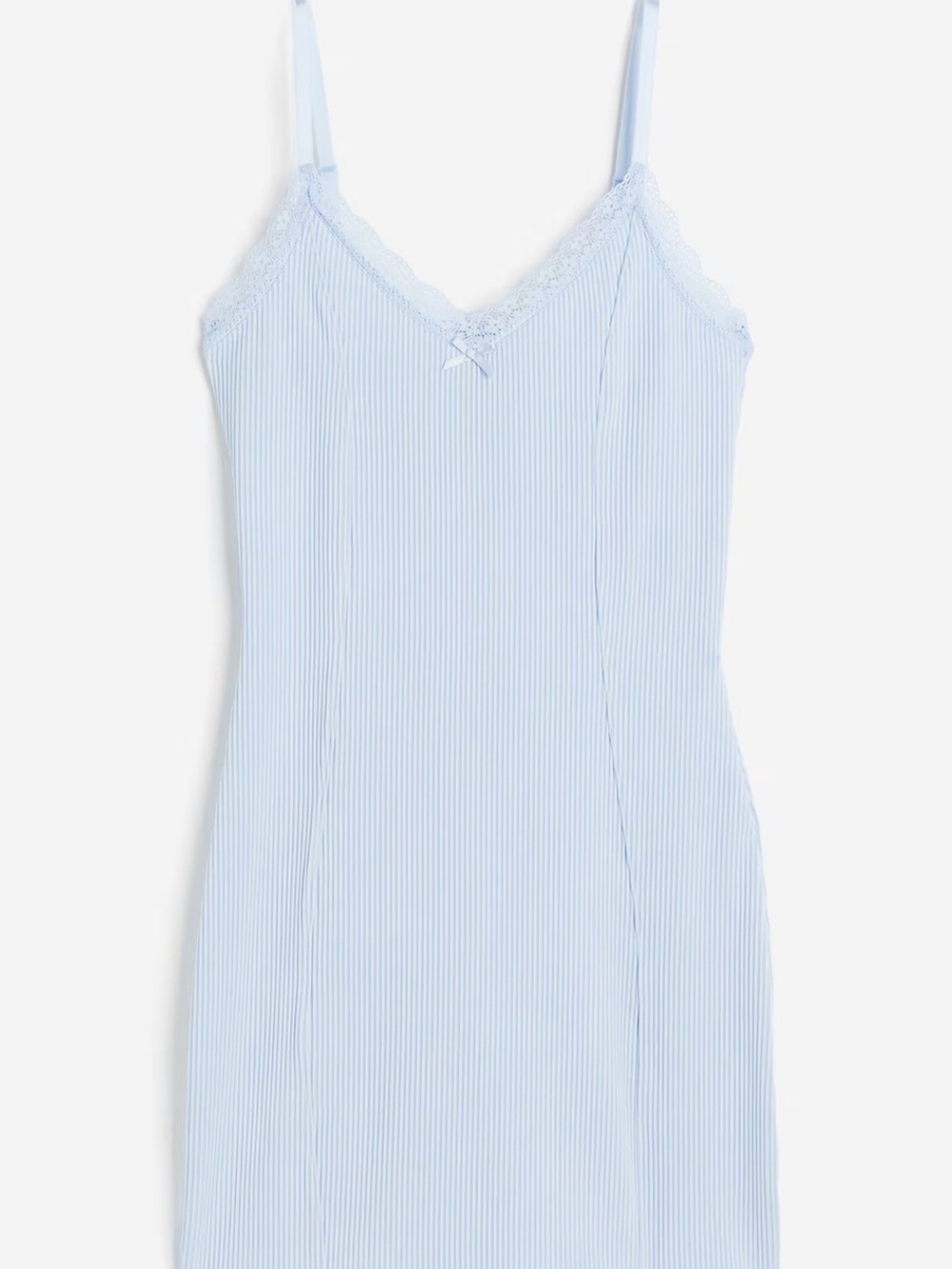 H&M Divided Light Blue Ribbed Lace Trim Cami Mini Dress Size L NWT